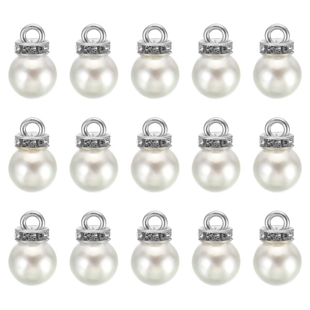 Unique Bargains Pendentifs Perles Factices 10 mm, Lot de 100 Perles Rondes Imitation Perle avec Strass, Argent Blanc