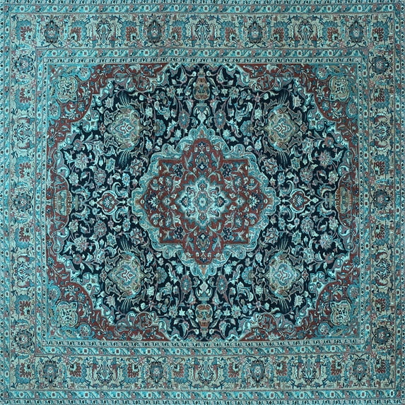 Ahgly Company Indoor Square Medallion Light Blue Traditional Area Rugs, 8' Square