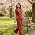 thumbnail image 6 of Womens 2 Piece Linen Suits Cute Summer Flowy Matching Suit Boho Flowy Embroidered Tops Wide Leg Pants Casual Sets, 6 of 6