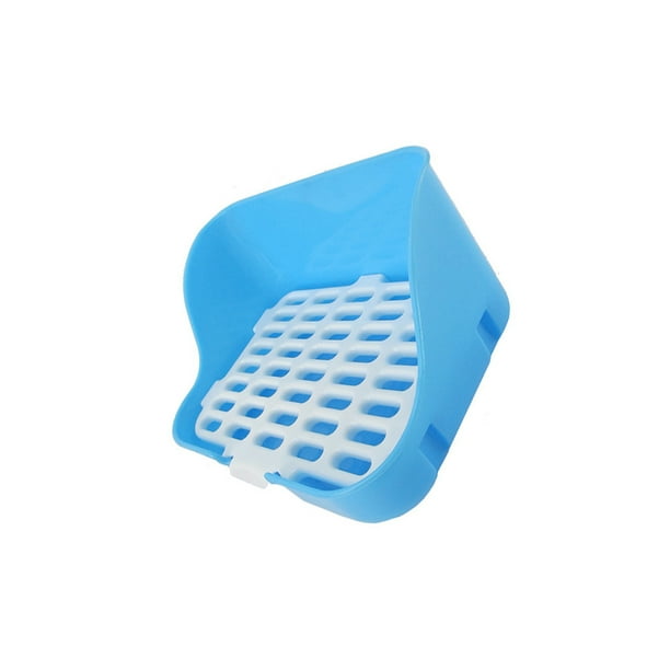 Methold Bandeja de arena para animales pequeños, jaulas de forma Rectangular de esquina de conejo y Guinea, urinario de entrenamiento para Aseo de mascotas Azul