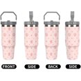 thumbnail image 5 of 30 Oz Insulated Tumblers with Flip Straw Lid Top Handle Striped Bows Pink Leakproof Reusable Vacuum Stainless Steel Travel Coffee Mug for Car, 5 of 6