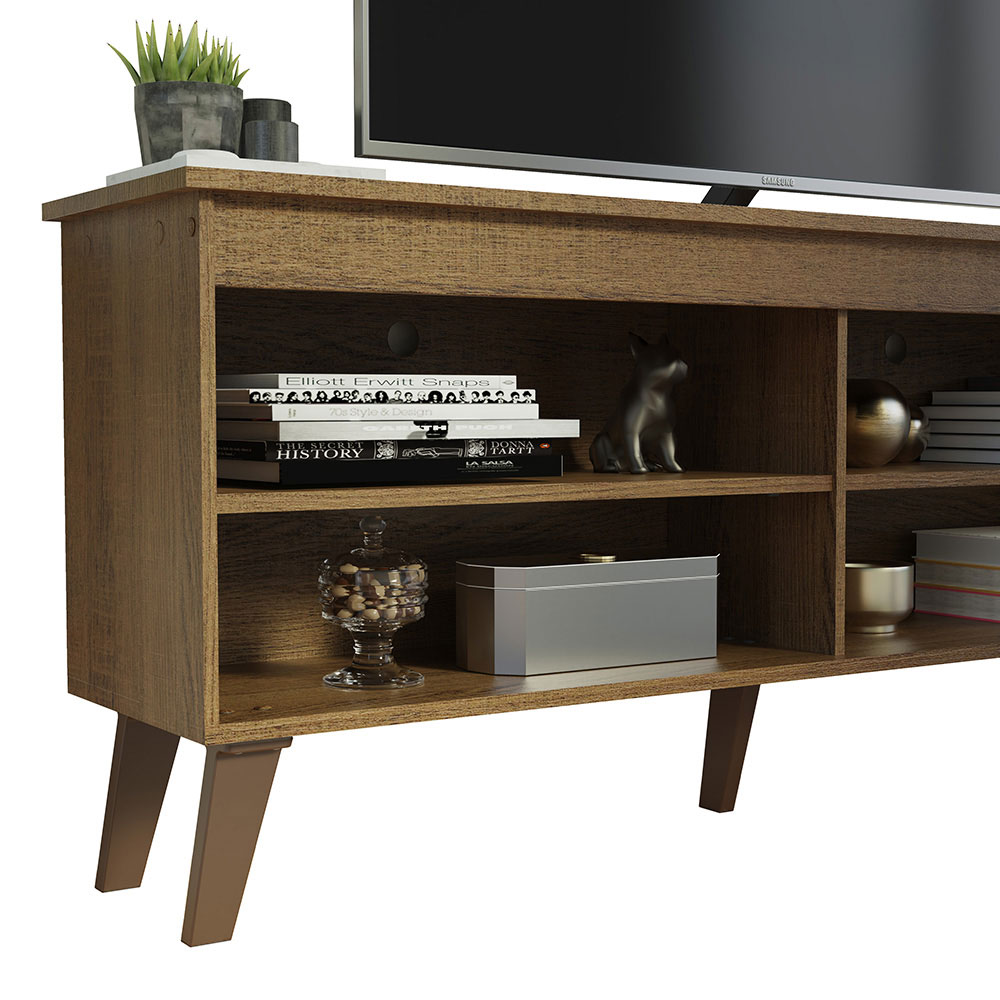 Madesa Compact TV Stand Cabinet with 4 Shelves and Cable Management for 50, 55 Inch TV Media Storage Unit Living Room and Bedroom  Wooden Television Media Console - Rustic