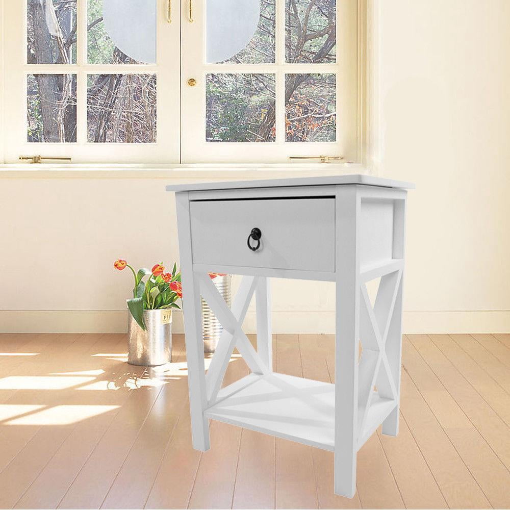 Ktaxon White Wood Beside Table Nightstand with Drawer, Side Storage End Table for Home Office Bedroom Living Room Furniture
