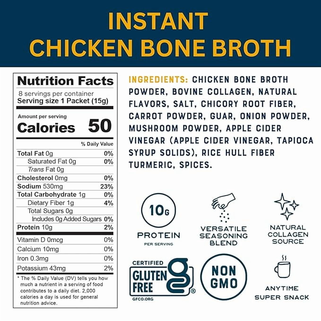 Bare Bones Instant Chicken Bone Broth Sticks, 10G Protein, 4.23 oz, 2-pack of 8