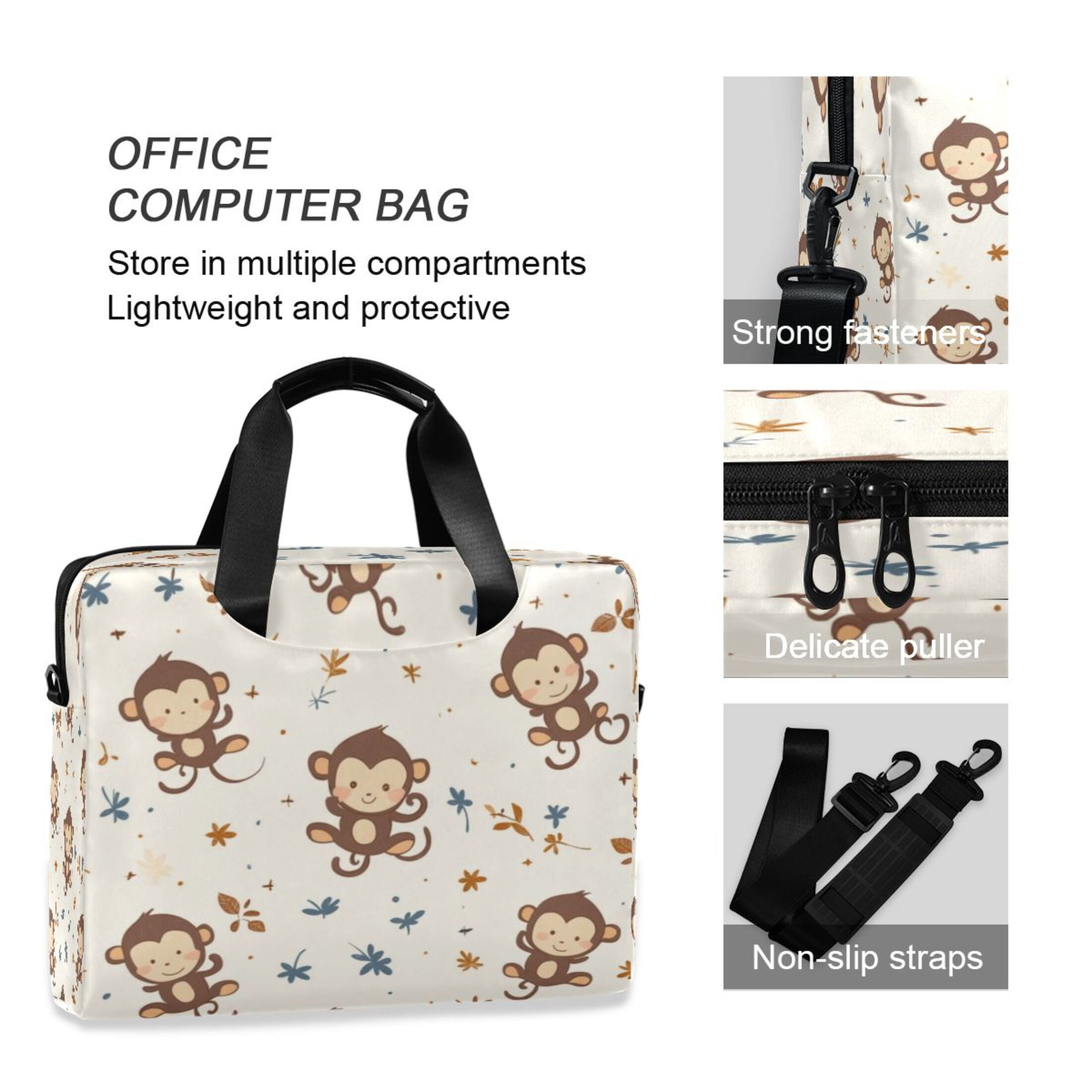 Laptop Bag Laptop Briefcase 15.7 x 3 x 11.8 Inches Laptop Bag Briefcases Laptop Storage Travel Laptop Bag Work Laptop Bag Cute Brown Cartoon Monkey