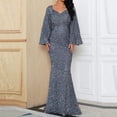 thumbnail image 4 of Dresses for Women Boho Skirts for Women Stunning Women's Evening Dress Elegant Formal Dress V Neck Design Flared Sleeves Bodycon Sequin Detail for and Wedding Guests, 4 of 7