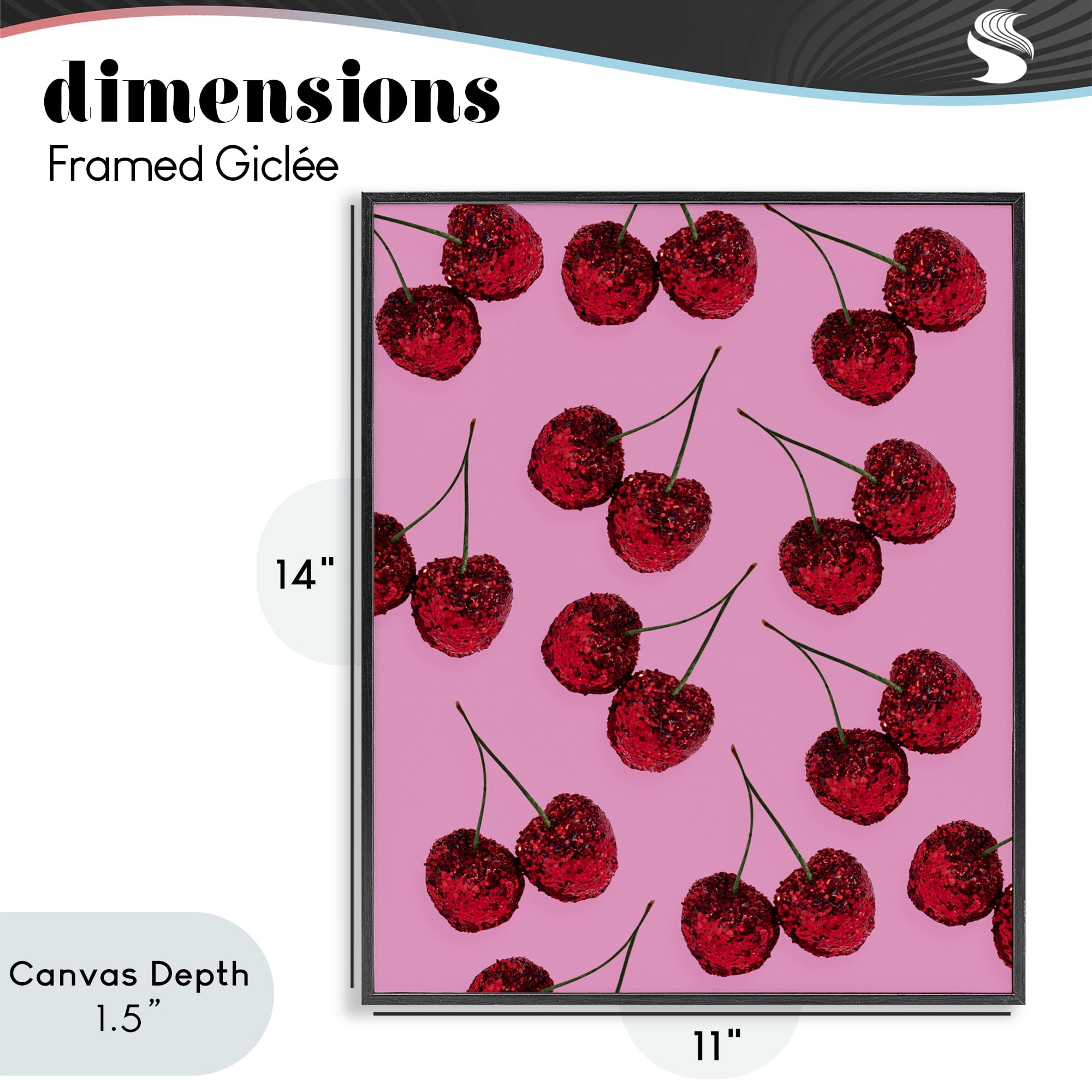 Stupell Industries Glitter Glam Cherries Pattern Black Framed Giclee Art, design by LISH Creative