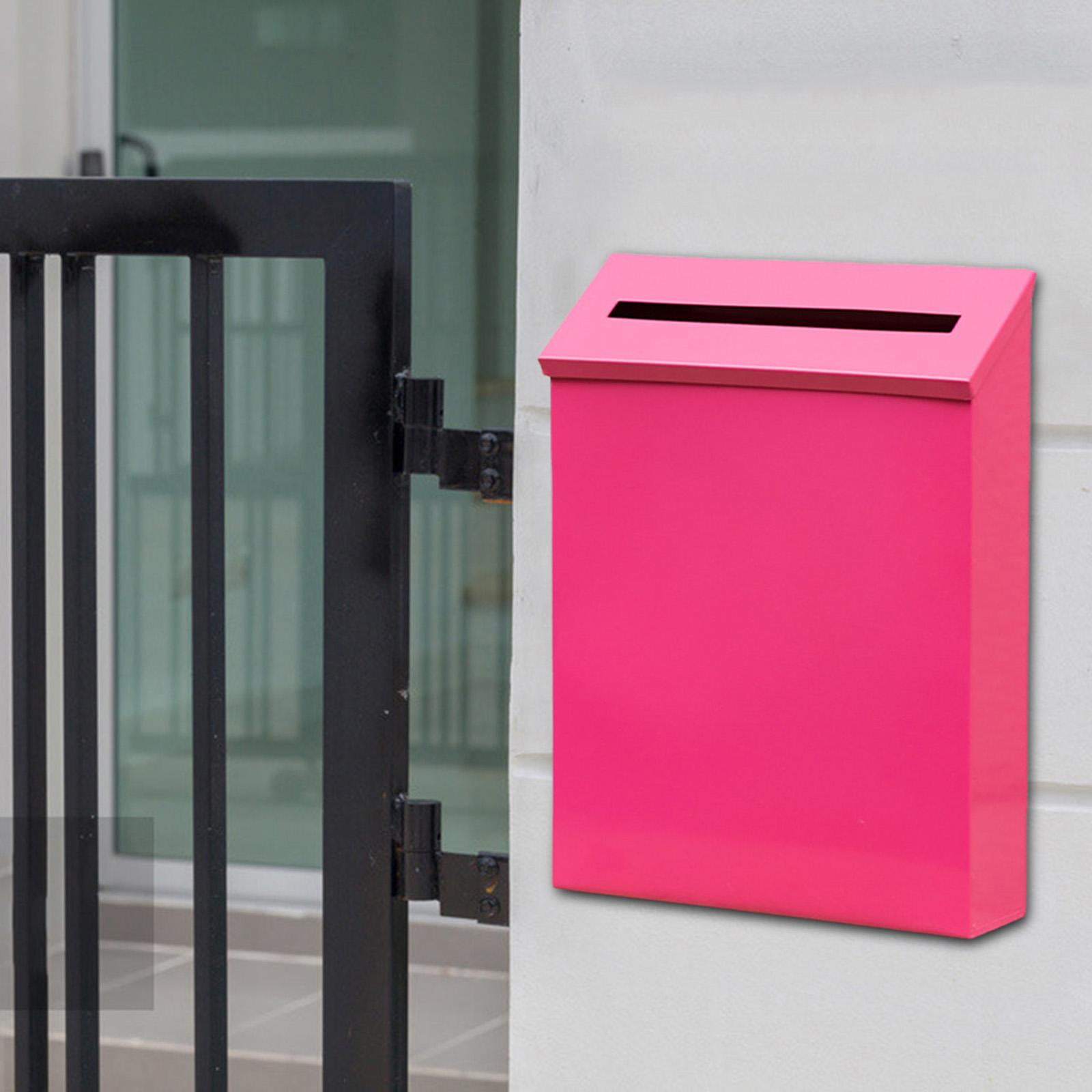 Wall Mount Mailbox Metal Postbox Newspaper Holder Box for Outside Front Door Rose Red