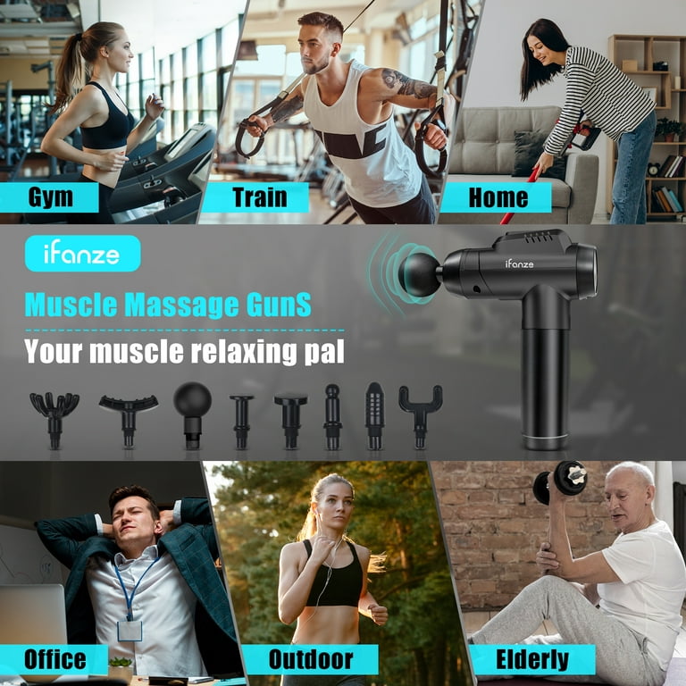 iFanze Massage Gun Deep Tissue, 99 Speeds Quiet Handheld Electric Muscle  Massager with 8 Replacement Heads for Gym Office Home Post-Workout  Recovery