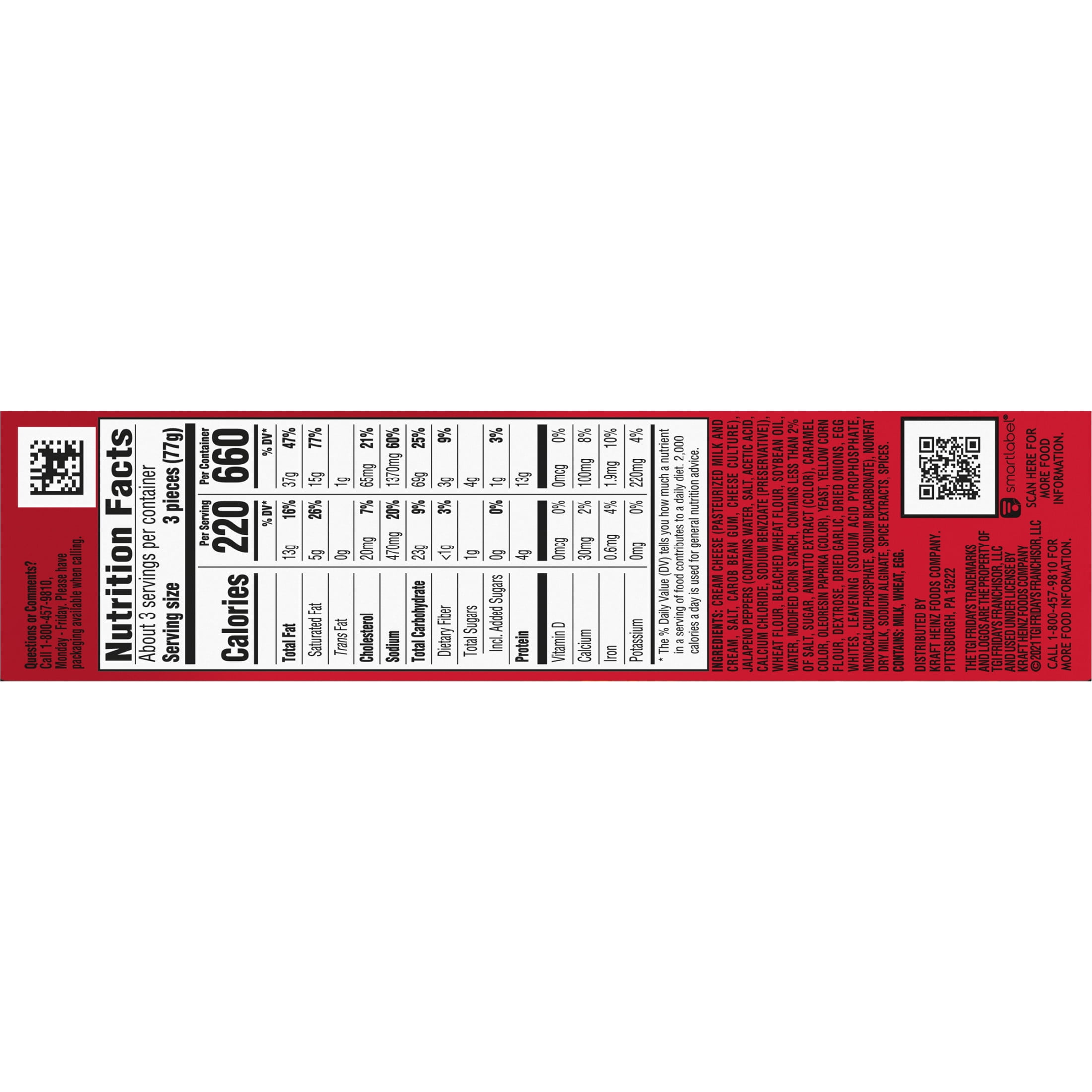 TGI Fridays Frozen Appetizers Cream Cheese Stuffed Jalapeno Poppers, 8 oz Box Regular
