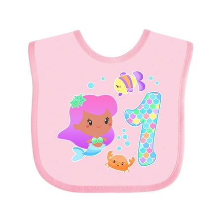 

Inktastic First Birthday Mermaid with fish and crab Gift Baby Girl Bib