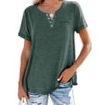 thumbnail image 3 of MAWCLOS Ladies T Shirt Solid Color Tops V Neck Tee Comfy Street Short Sleeve Blouse Green 3XL, 3 of 7