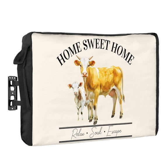 Outdoor TV Cover 70 to 75 Inches, Farmhouse Retro Home Sweet Home Watercolor Cow Waterproof and Weatherproof TV Cover with Remote Control Pocket, Flat Screen TV Cover Protector for Outside TV