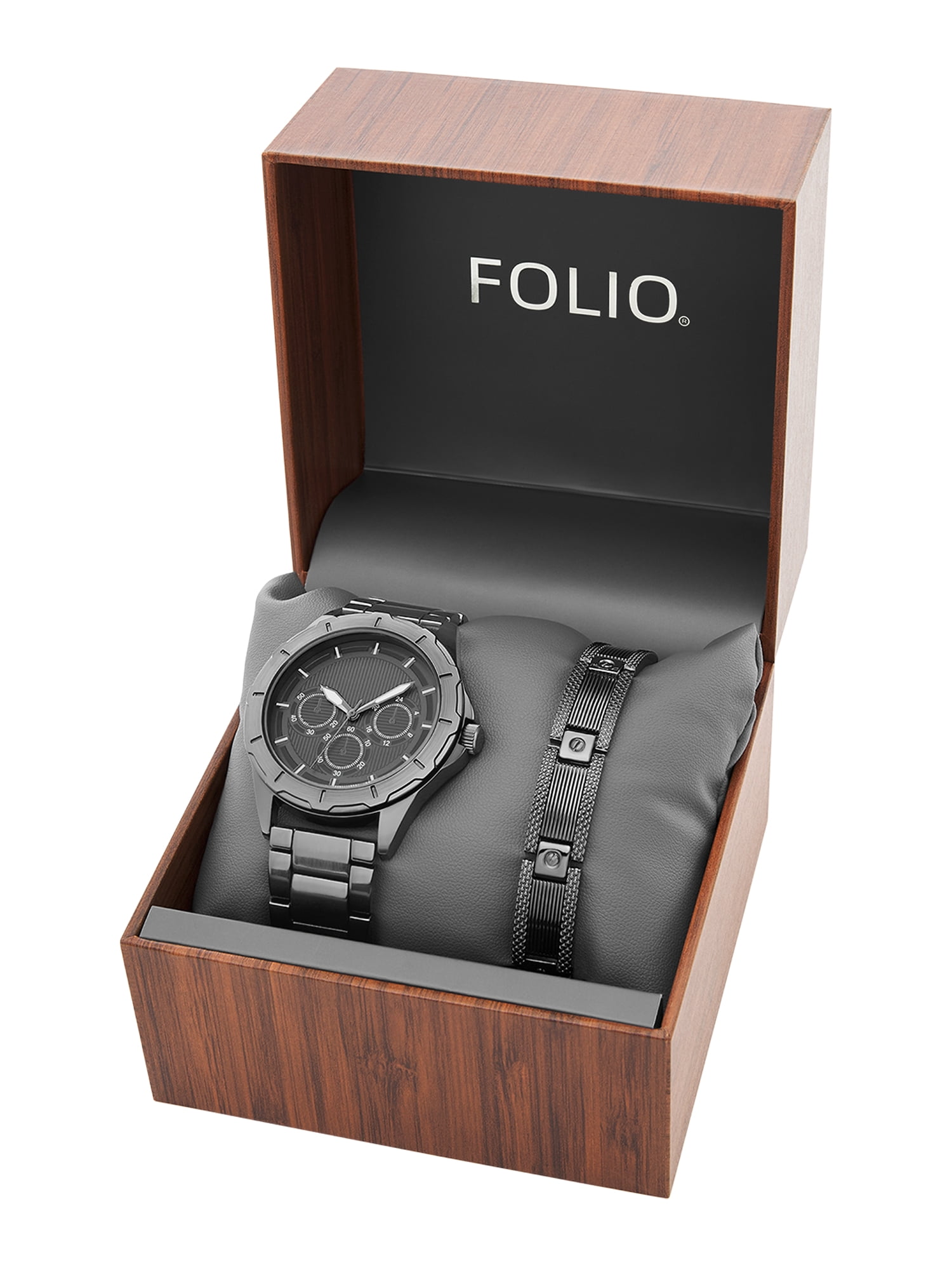 Folio Adult Men's Alloy Gunmetal 45mm 2pc Wristwatch Set
