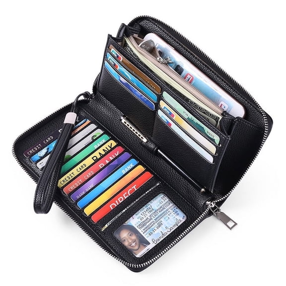 ELORIAH Large Capacity Wallet for Women,Women Leather Wallets Rfid Blocking Zip Around Credit Card Holder Phone Clutch,Black