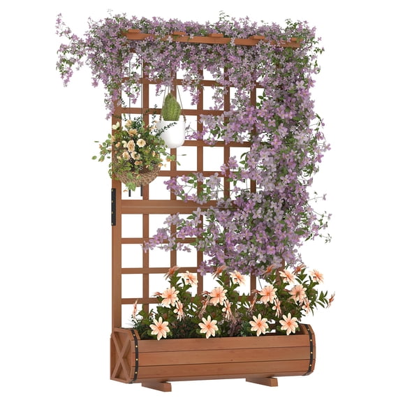 Yiwa 67" Tall Raised Garden Bed Features a Sturdy Wooden Planter Box, Built-In Trellis, And Protective Roof, Making It Ideal For Climbing Plants, Vegetables, Herbs, Or Flowers On Your Balcony