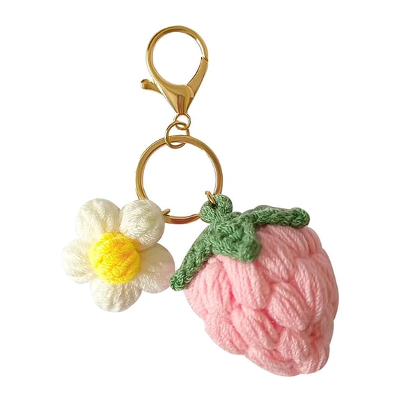 Januofit Keychain Handmade Weaving Cute Strawberry Flower Keychains Gift for Car keys Bag Wallet Purse Women Girls