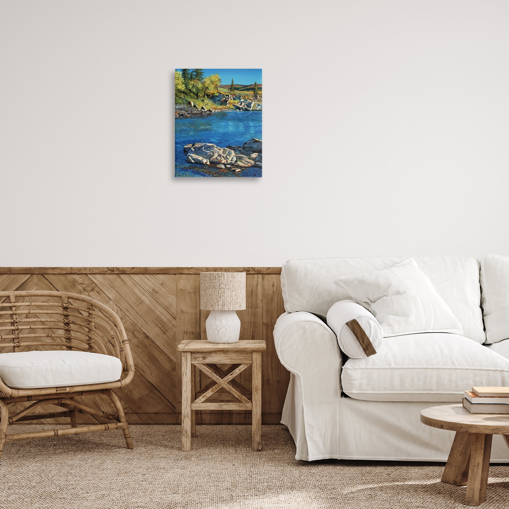 Stupell Industries Rocky River Landscape Landscape & Nature Painting Wrapped Canvas Art Print Wall Art, 16 x 20