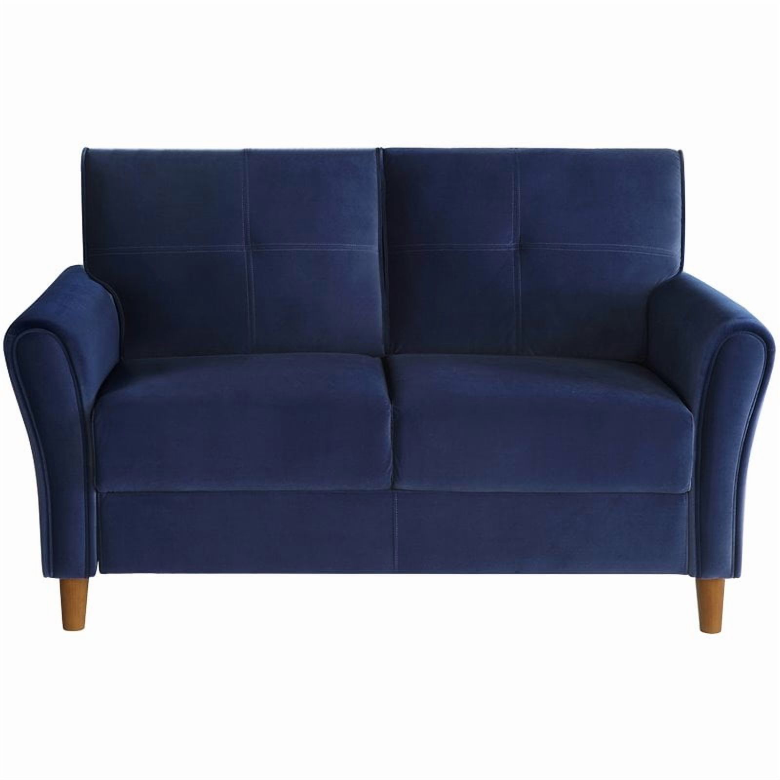 Lexicon Dunleith Tufted Velvet Upholstered Loveseat in Blue and Walnut