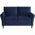 thumbnail image 2 of Lexicon Dunleith Tufted Velvet Upholstered Loveseat in Blue and Walnut, 2 of 9