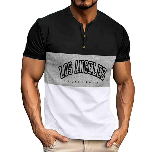 Mens Casual Pantalones Cortos Cuello Redondo Patchwork Suéter Blusa de Fitness, Camisetas para Hombre