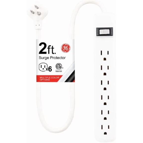 6-Outlet Sur Protector, 2 Ft Extension Cord, Power Strip, 450 Joules, Twist-to-Close Safety Covers, UL Listed, White, 33656
