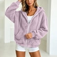thumbnail image 6 of PRINxy Women's Cozy Sherpa Long Sleeve Hooded Full Zip Jacket with Drawstring and Side Pockets for Fall Winter Casual Purple XL, 6 of 7