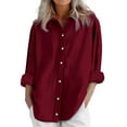 thumbnail image 2 of Red Women Shirts, Womens Daily Casual Linen Shirts Long Sleeve Shirts Tops Casual Blouses Loose Fit Shirt,Women Shirts 5XL, 2 of 6