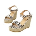 thumbnail image 2 of Viluyesy Womens Heeled Sandals, Ankle Strap Open Toe Leopard Print High Heels Slingback Shoes Beige, 2 of 7