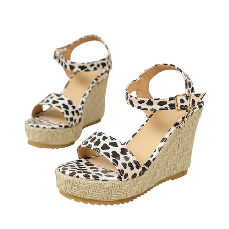 

Nrmvnmi Women s Wedge Espadrille Sandals Summer Open Toe Large Size Leopard Print Platform Belt Buckle Sandals Beach Shoes Beige Mothers Day Gifts