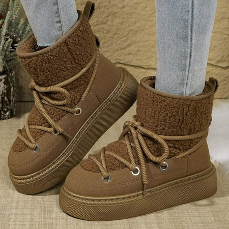 New & Trending  Thick-Soled Snow Boots  Large Size  Velvet Casual  Warm High-top  Cotton Shoes  Women s  Snowproof  Winter Comfort  Plus Size Clearance | Brown 36  Sopatenor
