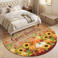 thumbnail image 4 of Round Area Rugs 5Ft, Thanksgiving Non-Slip Washable Circle Rugs Carpet, Fall Pumpkin Maple Cones Sunflowers Wood Grain Indoor Outdoor Rug Floor Mats Throw Runner for Bedroom Living Room Bathroom, 4 of 8