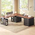 thumbnail image 3 of SEDETA 70.9" L Shaped Standing Desk with Storage, Convertible Height Adjustable Electric Sit Stand Desk with File Drawers, Cabinet, Monitor Shelf & Charging Port, Black+Brown, 3 of 9