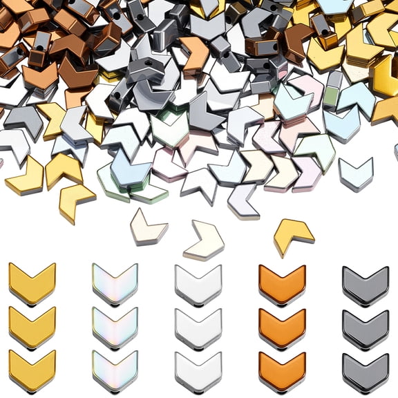 1 Box 350Pcs 5 Colors V Shaped Arrow Bead Hematite Arrowhead Beads Bulk 6 x 6mm Gold Silver Stone Gemstones Loose Spacers Strand
