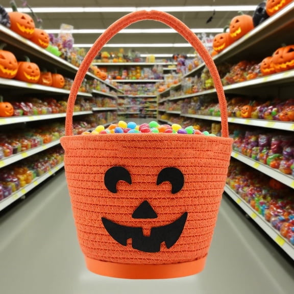 DURUA Halloween Basket for Kids Pumpkin Candy Bucket Cute Trick or Treat Bag Spooky Small Lantern Basket Gift Bag for Holiday Party Supplies(Orange)