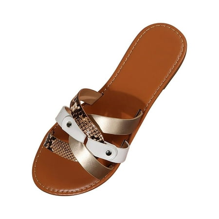 

Jsezml Strappy Flat Sandals for Women Snake Pattern Open Toe Sandals Lightweight Walking Shoes Summer Casual Slippers