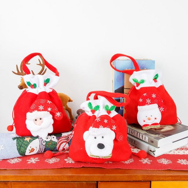 Bolsas navideñas con asa, reutilizables, no tejidas, para la compra, con forma de Papá Noel, para envolver regalos navideños.