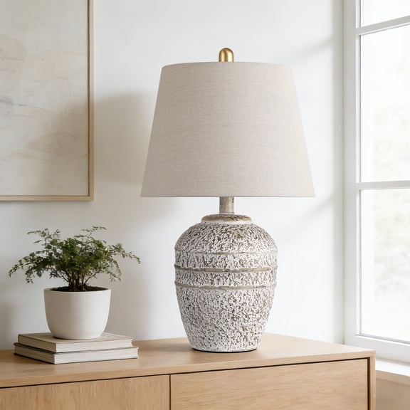 Rustic Farmhouse Table lamp Natural Distressed Earth Tone Finish Table Lamp for Night Stands, Dining, Office, Gray