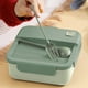 thumbnail image 4 of Plastic Bento Lunch Box Microwave Safe | Portable Food Container for Office | Geometric Window Pane Design | Super Large Capacity | Dual Compartments | 1 Pc | Blue Green | 6.69x6.69x2.95in, 4 of 6