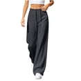 thumbnail image 5 of Wide Leg Yoga Pants for Women Baggy Sweatpants High Waisted Track Pants | Workout, Athletic, with Pockets, Y2k, Straight Leg, Lounge, Casual, Comfy, Vacation, Trousers, Daily Wear (Dark Gray,L), 5 of 7