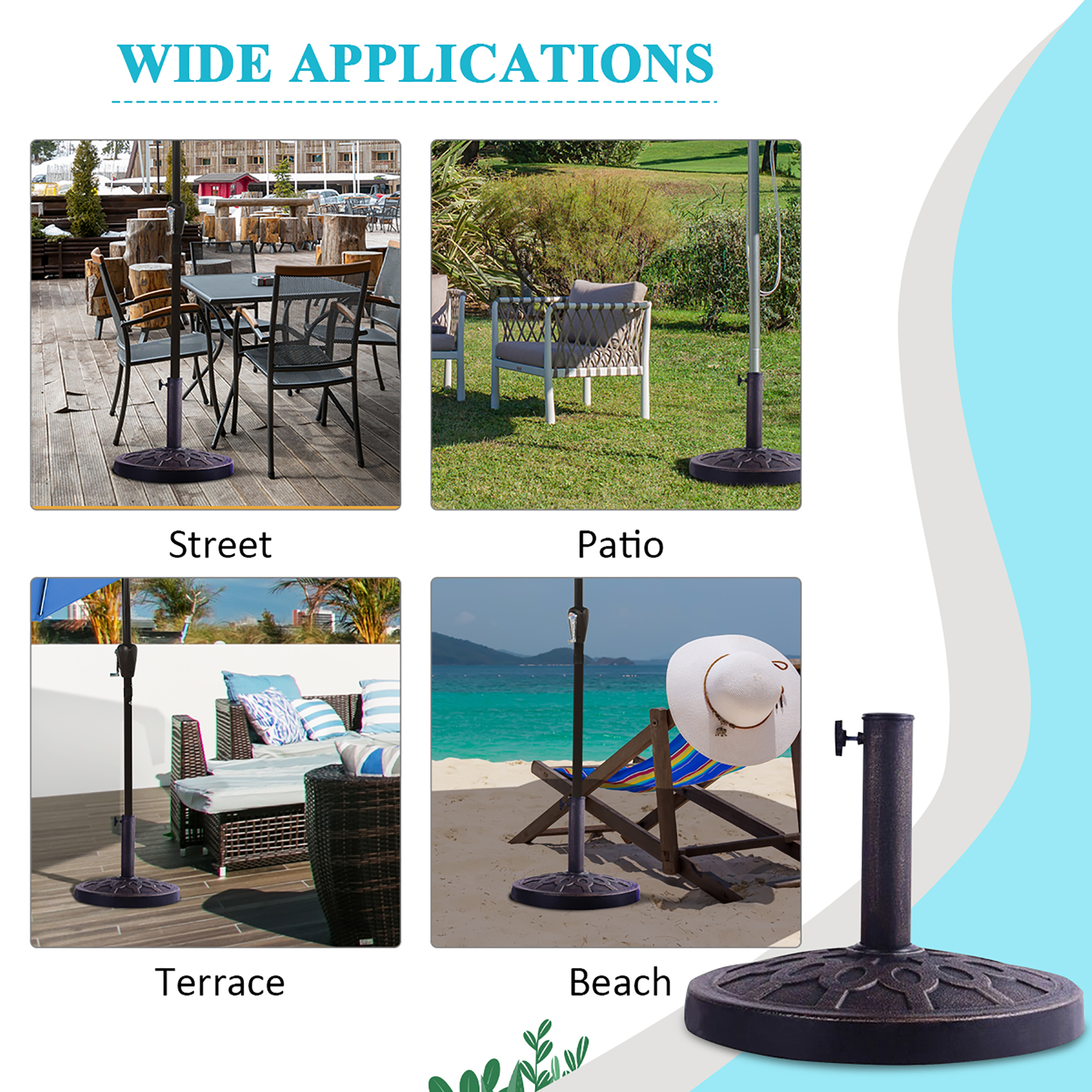 Costway 17.5'' Umbrella Base Stand Market Patio Standing Outdoor Living Heavy Duty (Round)