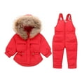 thumbnail image 2 of Hicidod Toddler Snow Suit Hooded Windproof Fashion Solid Toddler Snowsuit Thicken Winter Puffy Ski Snow Pant And Jacket Bib Set, 2 of 5