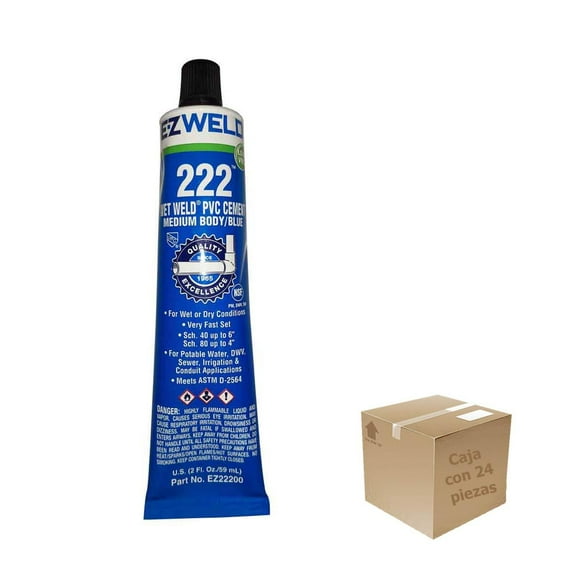 Pegamento Cemento EZ WELD Para PVC Media Azul Tubo 59ml 24Pzs