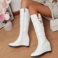 thumbnail image 6 of NOKIO Women'S Stylish High Shaft Winter Boots Ladies Fashion Solid Color Leather Belt Buckle Cotton Boots Plush Wedge Heel Thick Soled Long Boots Women'S Plush Slip-On House Shoes, 6 of 9