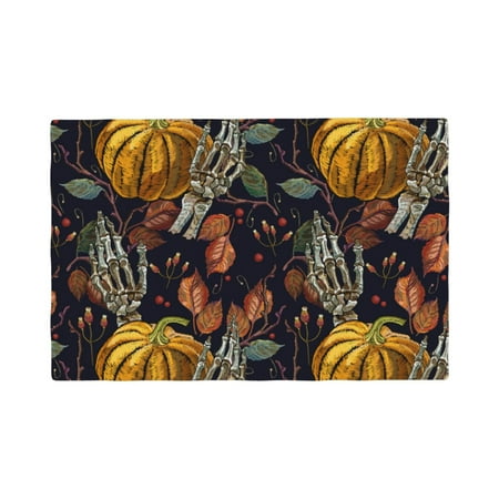 

Table Placemats Set of 6 - halloween pumpkin background 12x18 In Faux Linen Double Heat Resistant Place Mats Cloth Indoor/Outdoor Placemats Washable Table Mats for Dining Kitchen Party