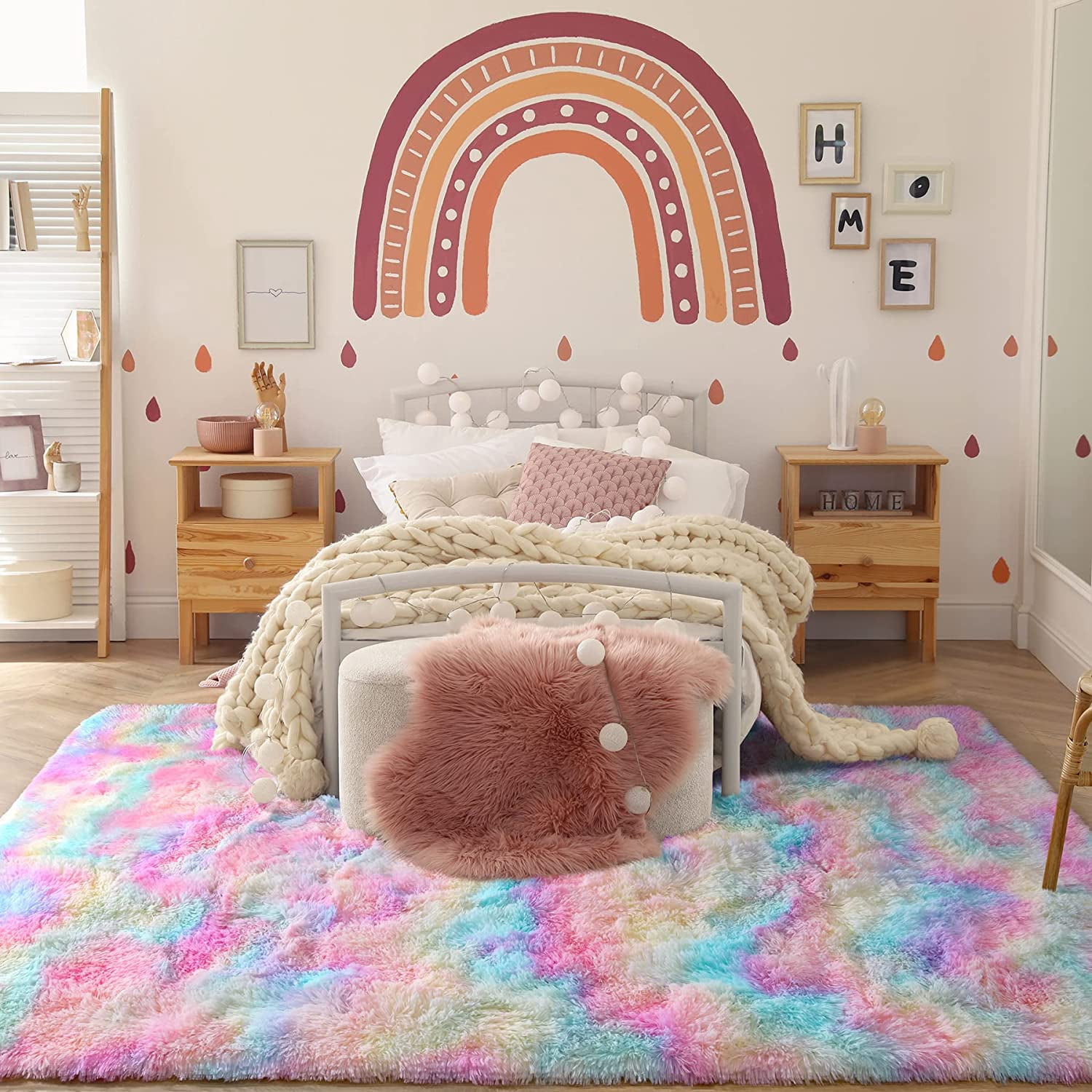 Lochas Cute Rainbow Area Rug Fluffy Colorful Carpet Soft Rugs for Living Room Bedroom Home Decor,4'x6',Rainbow