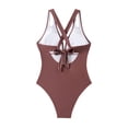 thumbnail image 3 of GUACER Womens Ruched One-Piece Swimsuit with Plunge Halter Neck & Bow-Tie Back Tummy Control Bathing Suits, 3 of 8