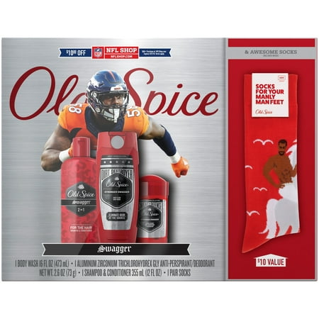 Old Spice Swagger Hardest Working Body Wash, Deodorant & Shampoo & Conditioner NFL Gift Pack (Bonus Socks Included)
