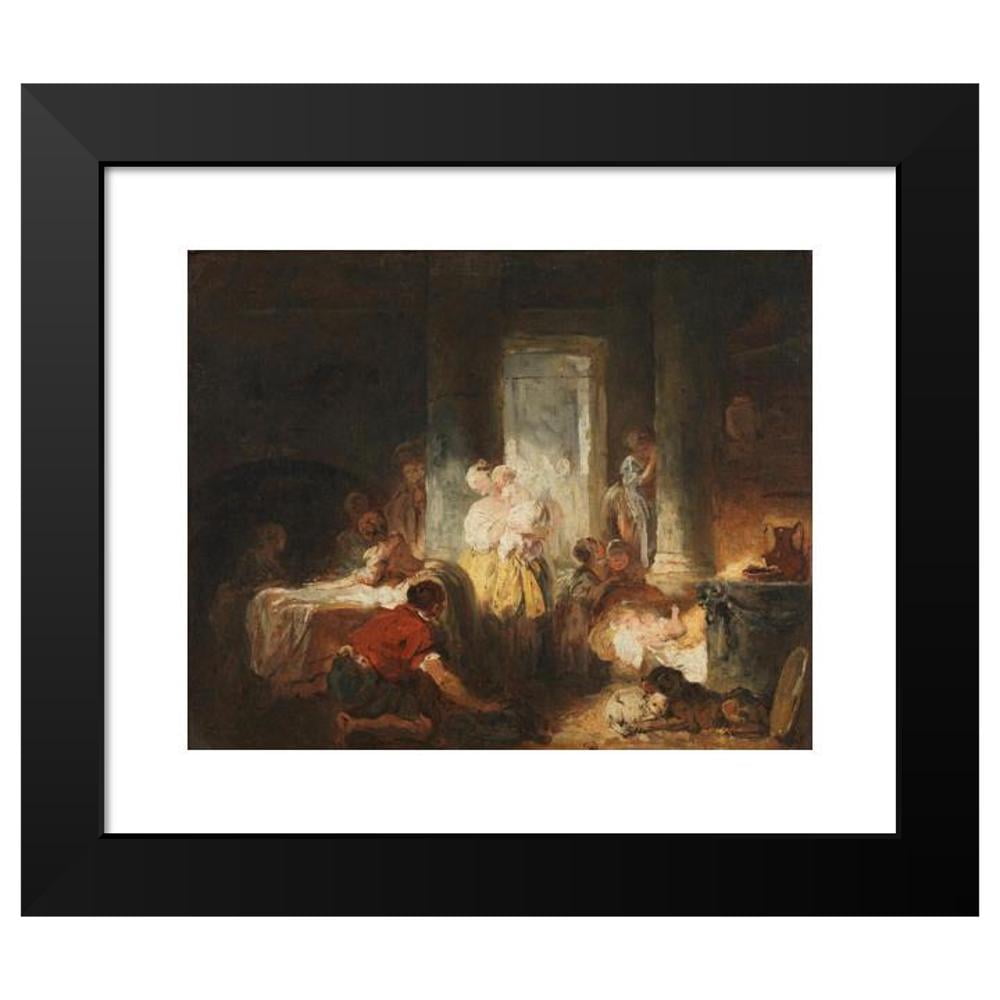 Jean-Honoré Fragonard 14x12 Black Modern Framed Museum Art Print Titled - Interior Roman (ca. 1760)