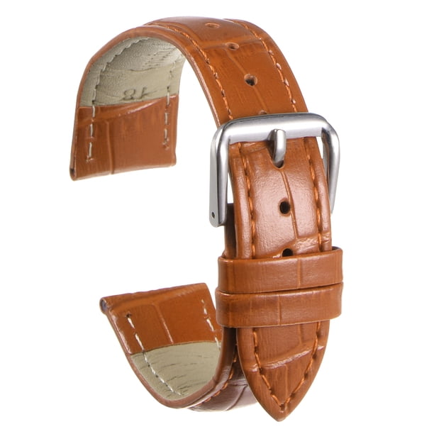Correa de reloj de cuero Uxcell de 22 mm con patrón en relieve de piel de vaca, reemplazo con barras de resorte, marrón claro, plateado